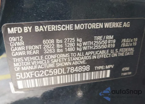 2013 BMW X6 xDrive35I from USA, damaged, VIN 5UXFG2C59DL784898